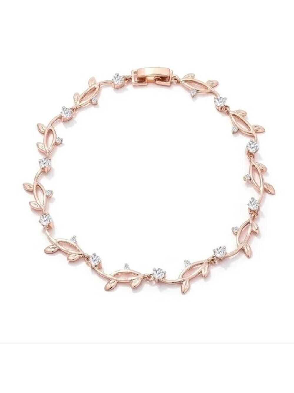 Rose Gold Floral Leaf Bracelet with Zircon Accents